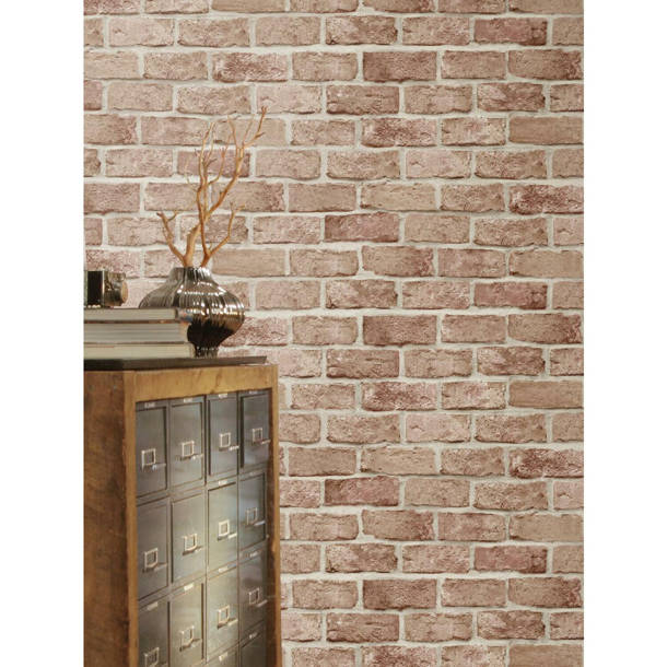 17 Stories Vintage Whitewashed Brick Peel & Stick Wallpaper Roll 20.5